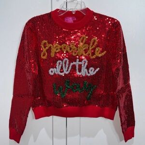 🎄NWOT Queen Of Sparkles Girls’ XS Sequin “Sparkle All The Way” Sweater